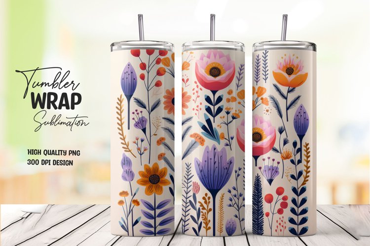 Watercolor floral tumbler wrap sublimation png