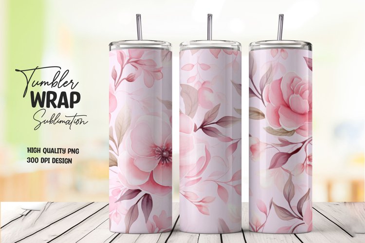 Watercolor pink flower pattern tumbler wrap sublimation
