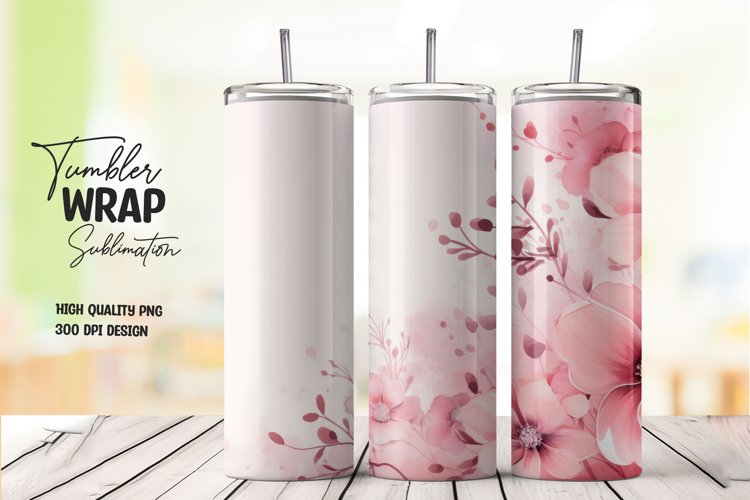 Watercolor pink flower pattern tumbler wrap sublimation