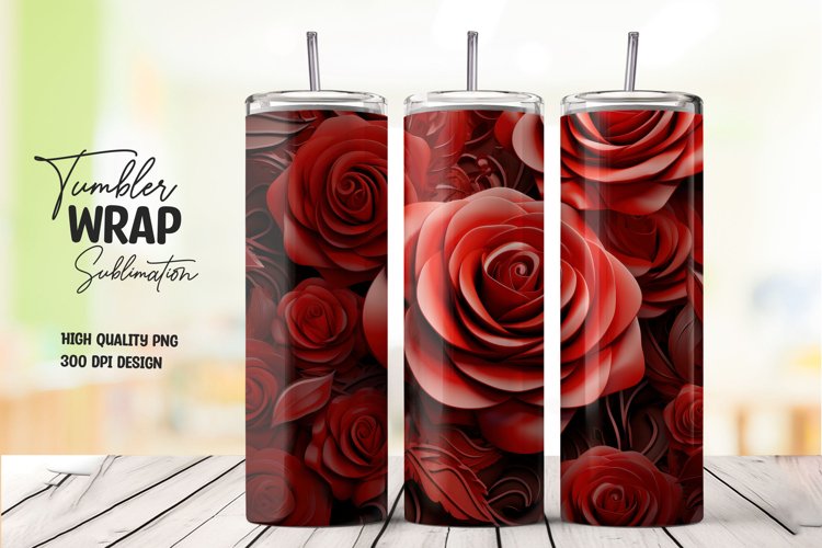 3d red rose tumbler wrap sublimation