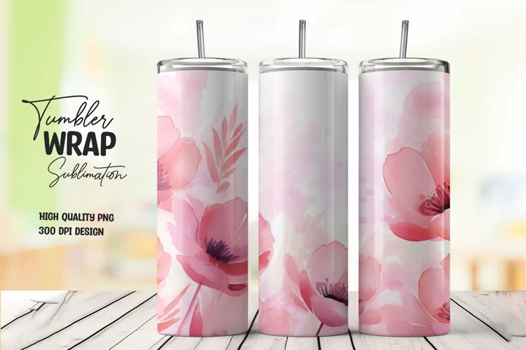 Watercolor pink flower pattern tumbler wrap sublimation