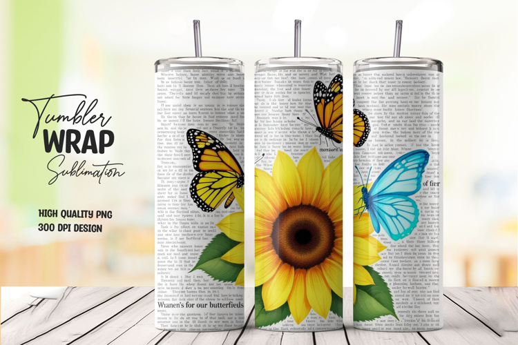 Sunflower and Butterflies Vintage Newspaper Art