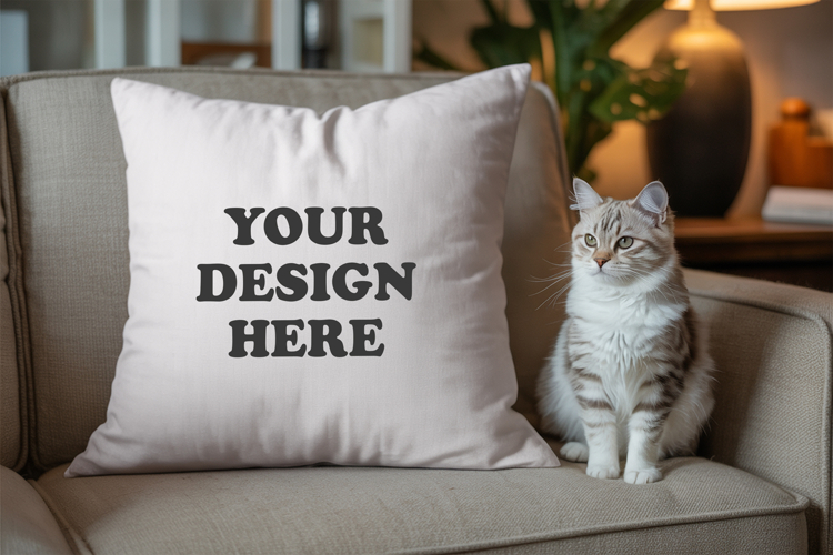White pillow with Cozy Fall Decor mockup