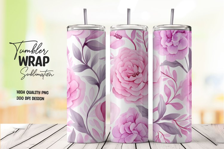 Watercolor pink flower pattern tumbler wrap sublimation