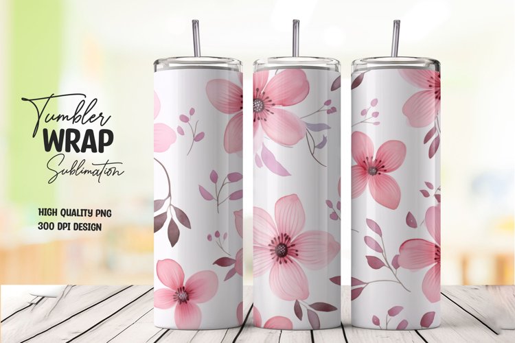 Watercolor pink flower pattern tumbler wrap sublimation