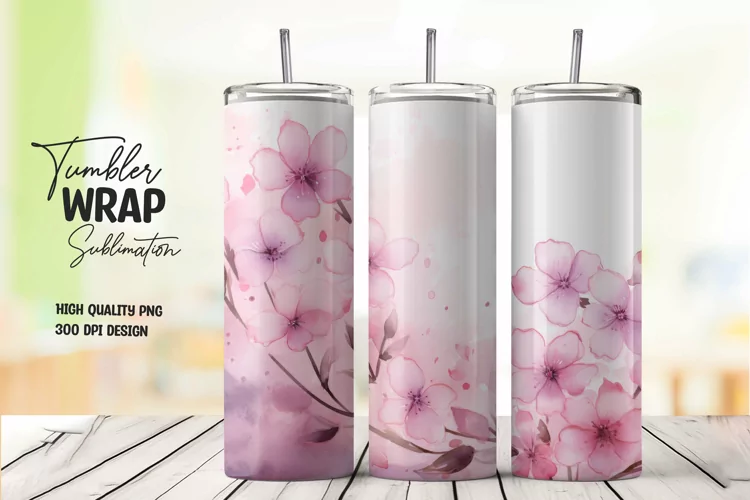 Watercolor pink flower pattern tumbler wrap sublimation