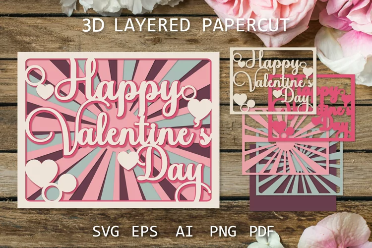 Happy Valentines Day card SVG, Love Greeting papercut card