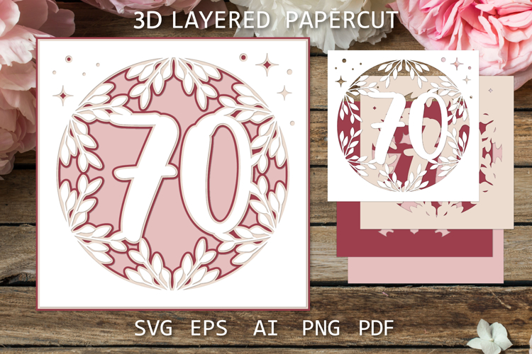 Greeting Card SVG, 70 Anniversary paper cutting template