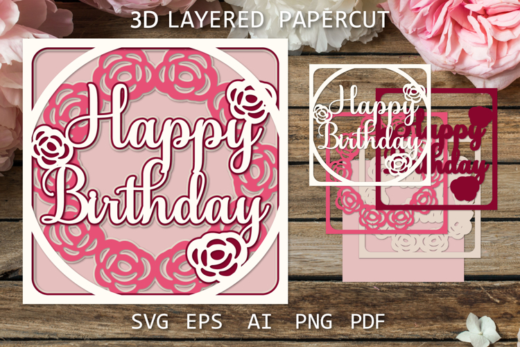Happy Birthday card, Birthday paper cut card SVG file