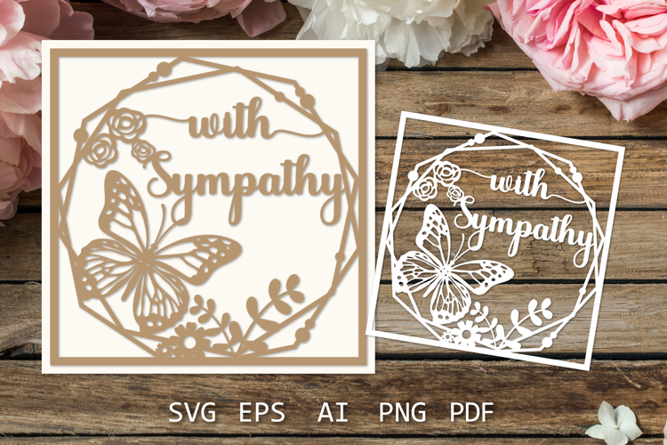 With Sympathy card SVG with flowers, Paper cutting template