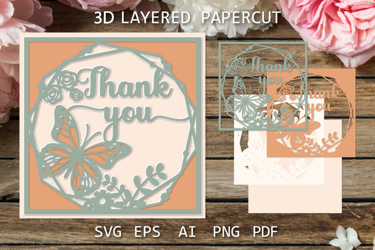Thank You Card SVG Template | Layered Papercut Design