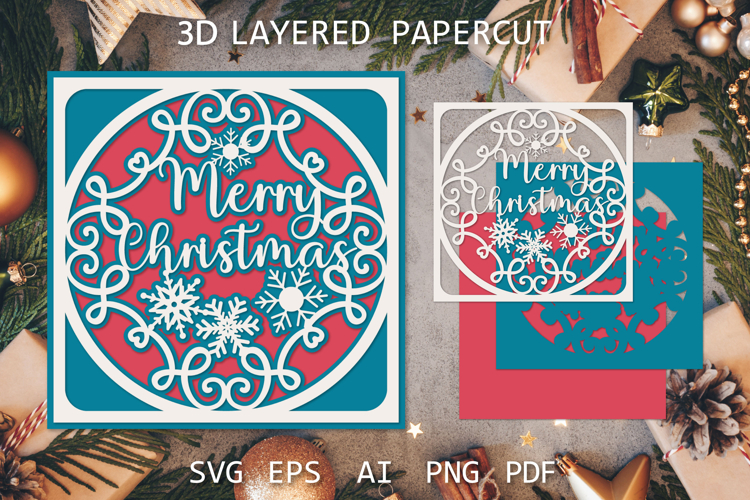 Christmas Layered Paper cutting template, Christmas card SVG
