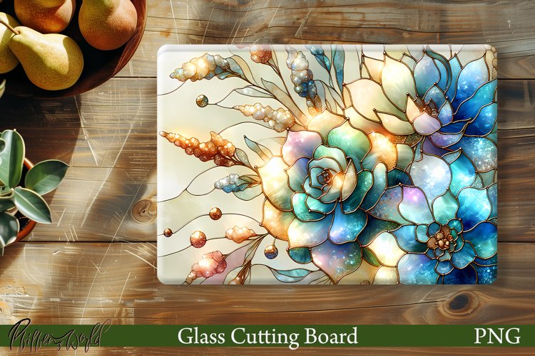 Floral Glass Cutting Board Design | Succulents