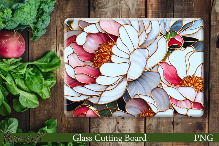 Floral Glass Cutting Board Design | Pink Peonies PNG