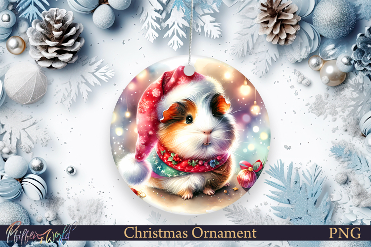 Christmas Ornament | Winter | guinea pig with Santa hat