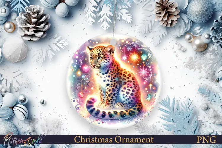 Christmas Tree Ornament PNG | Cute Leopard Magical Wildlife