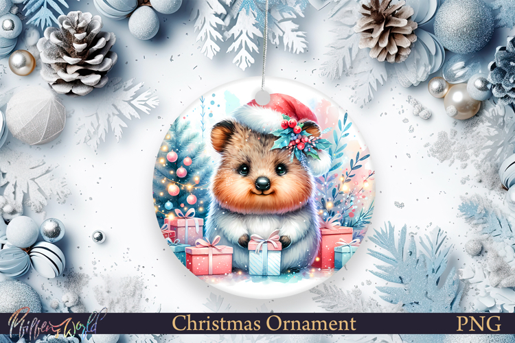 Christmas Ornament | Winter | Holiday wombat with gifts