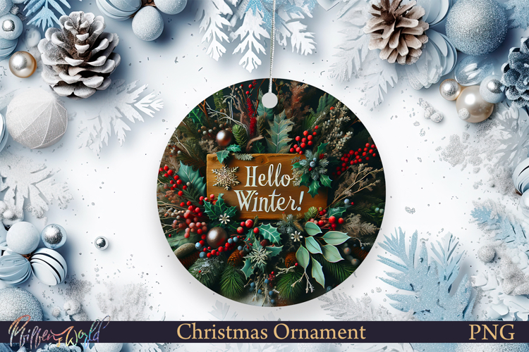 Christmas Ornament | Hello Winter quote PNG