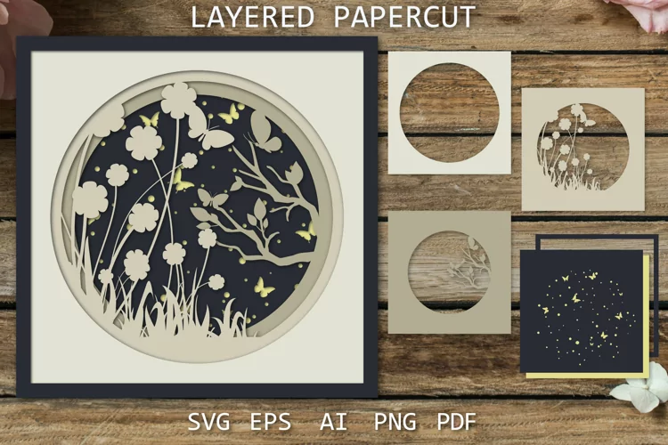 Layered papercut 3D Butterfly Flowers SVG, Shadow Box