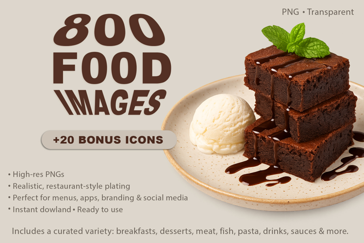 A set of 800 food images and 20 icons