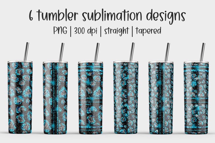 Blue Black Glitter Leopard 20 oz Gray tumbler sublimation example image 1