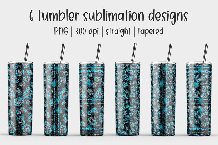 Blue Black Glitter Leopard 20 oz Gray tumbler sublimation