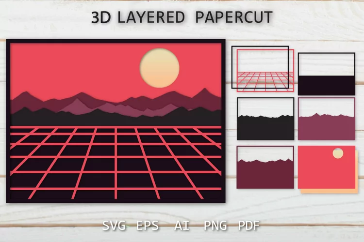 Layered papercut | Paper cut | 3D Retro wave papercut