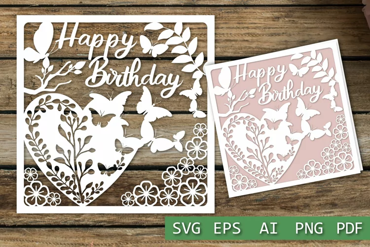 Happy Birthday card SVG files, Birthday paper cut templates