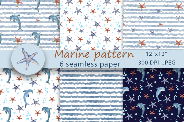 Marine Pattern. Watercolor Paper