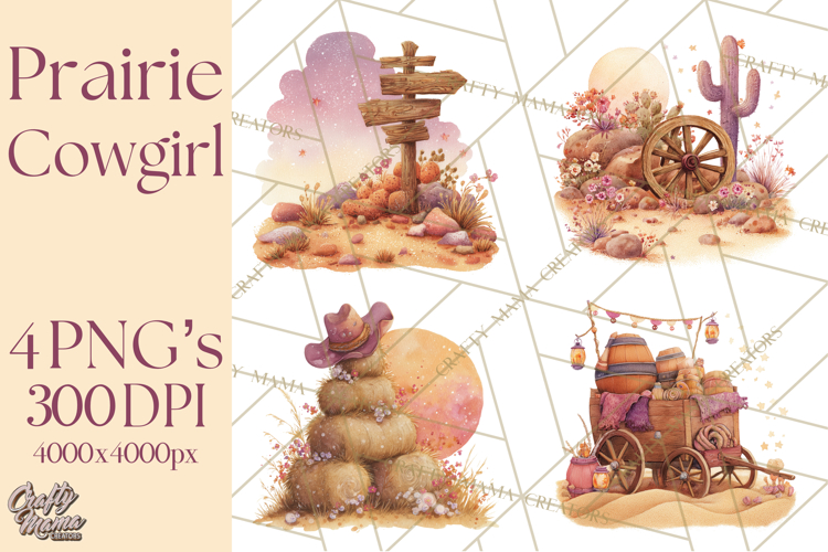 Cowgirl Clipart for Invitations, Western Horses and Props