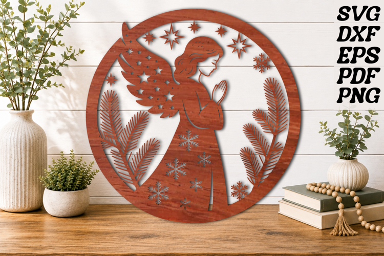 Praying Angel Round Wood Sign SVG