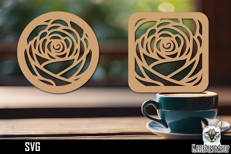 Lasercut Coasters Flower, Floral coaster svg cut file example image 1