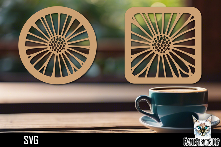Lasercut Coasters Flower, Floral coaster svg cut file example image 1