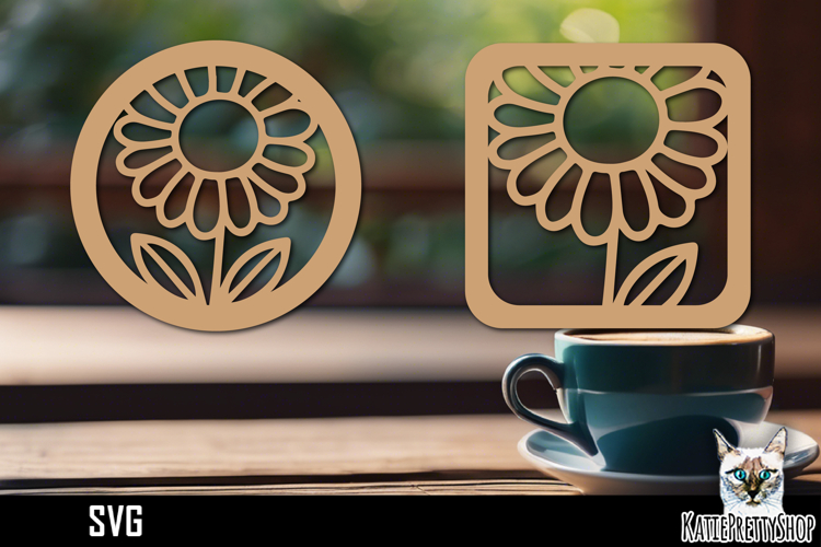 Lasercut Coasters Flower, Floral coaster svg cut file