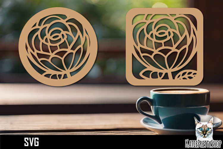Lasercut Coasters Flower, Floral coaster svg cut file