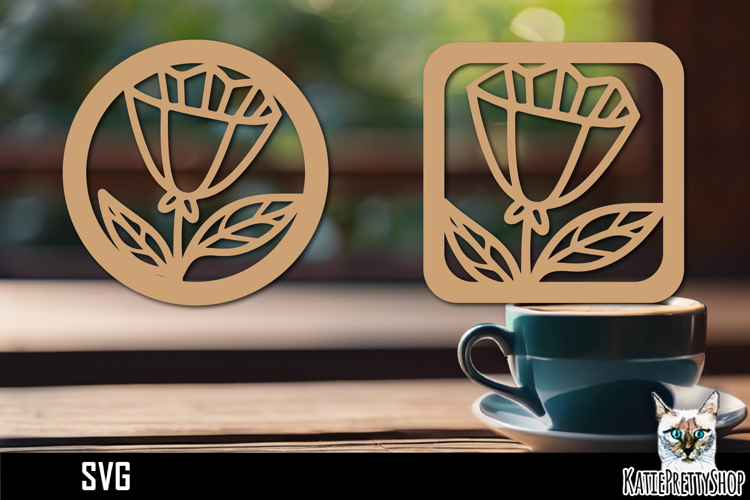 Lasercut Coasters Flower, Floral coaster svg cut file