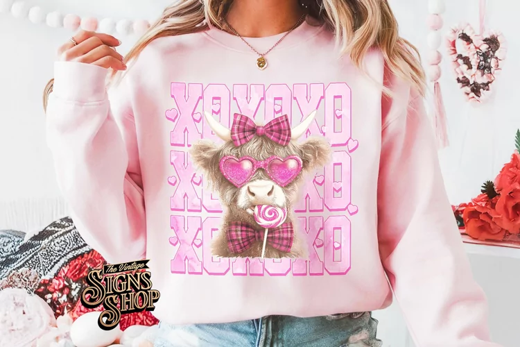 Highland Cow Valentines Coquette PNG | DTF and Sublimation