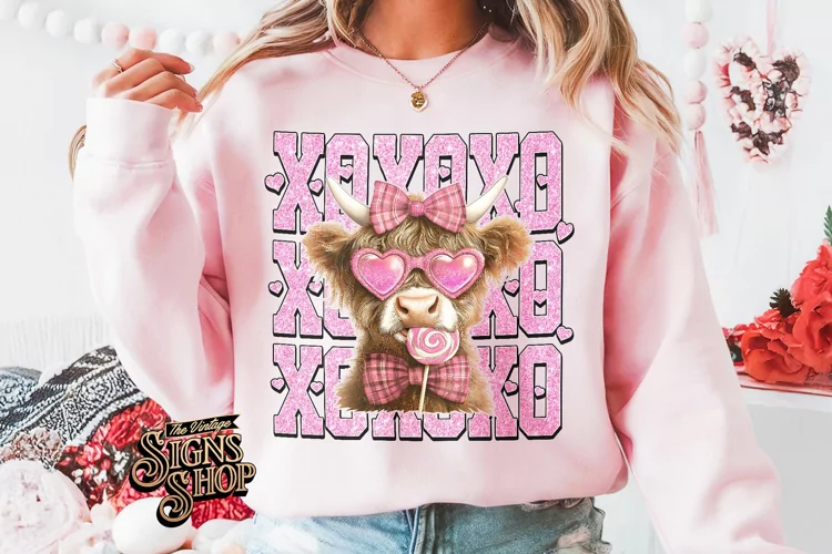 Highland Cow Valentines Coquette PNG | DTF and Sublimation