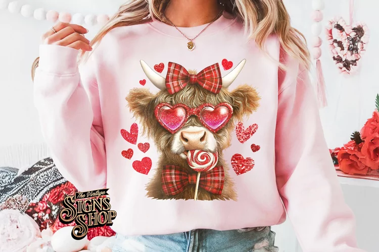 Highland Cow Valentines Coquette PNG | DTF and Sublimation