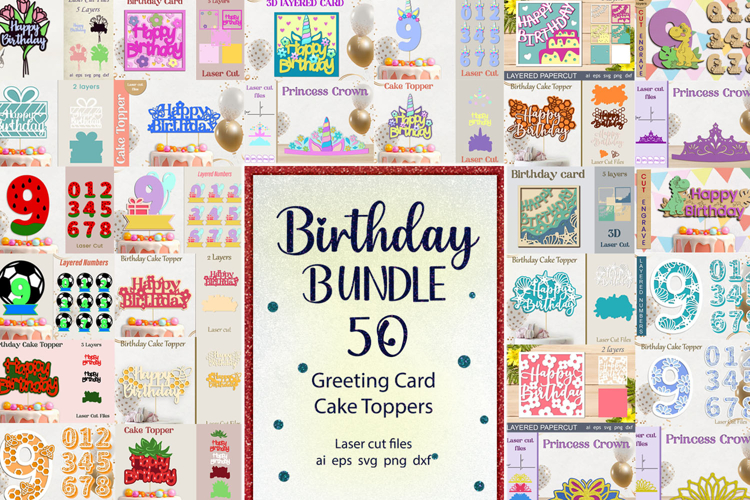 3d Happy Birthday card svg, Layered cake topper Bundle