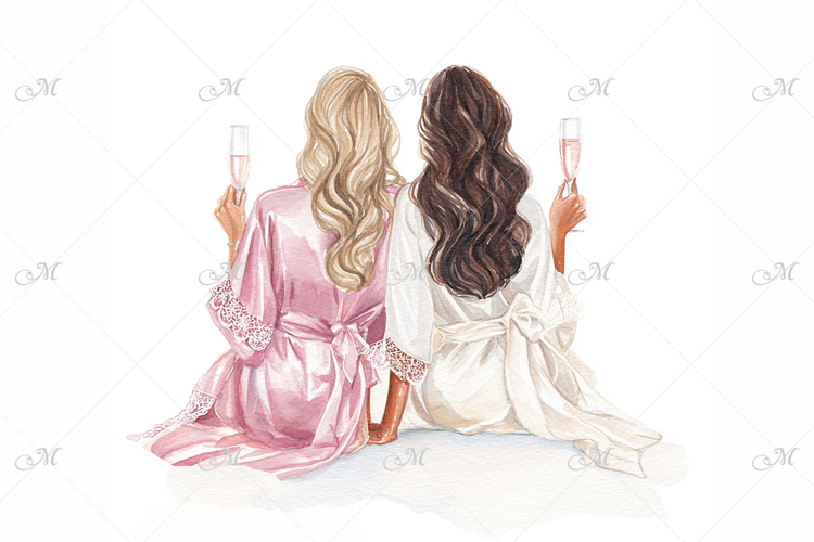 Bride & Bridesmaid in Satin Robes