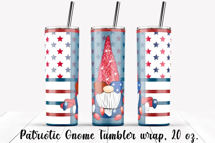 Patriotic Gnome Tumbler design. Sublimation PNG, 20 oz. example image 1