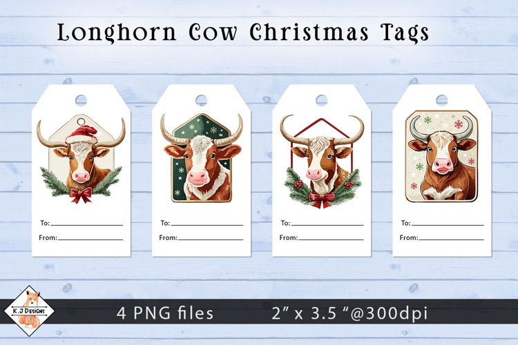 Christmas Gift Tags | Longhorn Cow Designs