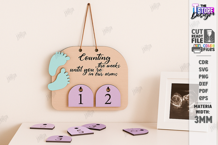 Pregnancy Countdown Milestone Board Laser Cut|Counting Weeks