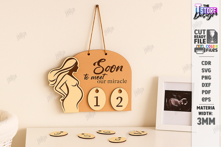 Pregnancy Countdown Milestone Board Laser Cut|Counting Weeks