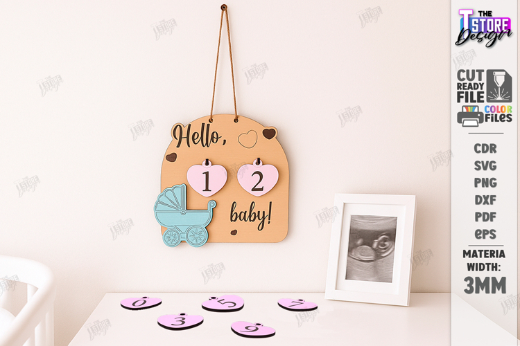 Pregnancy Countdown Milestone Board Laser Cut|Counting Weeks
