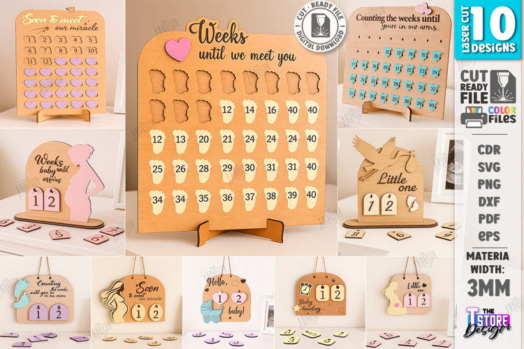 Pregnancy Countdown Milestone Boards Laser Cut Bundle|Baby
