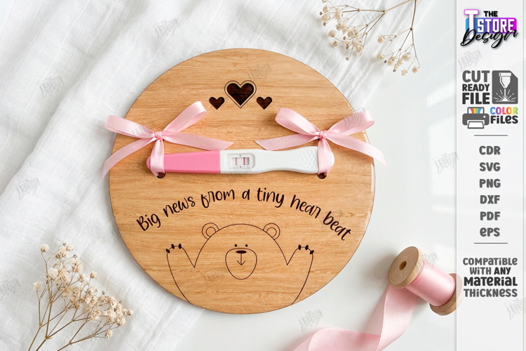 Pregnancy Test Reveal Disc Laser Cut | Baby Reveal SVG | CNC