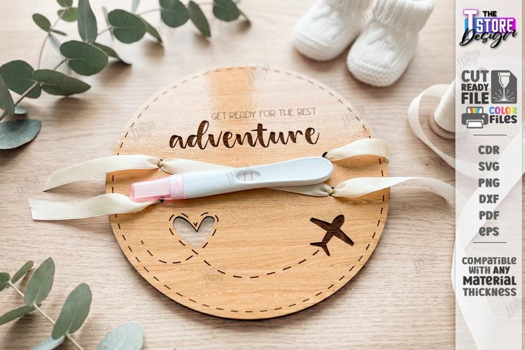 Pregnancy Test Reveal Disc Laser Cut | Baby Reveal SVG | CNC