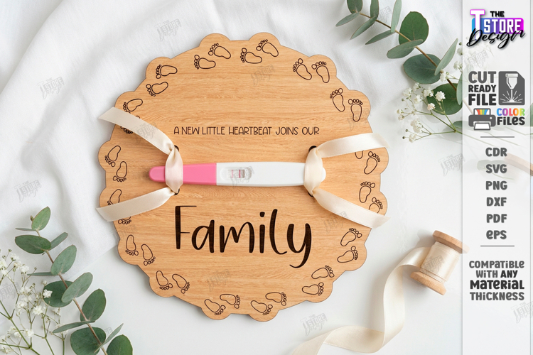 Pregnancy Test Reveal Disc Laser Cut | Baby Reveal SVG | CNC